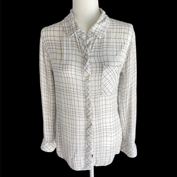 Rails Tops - Rails: Women's White & Dark Grey Pin-Stripe Long Sleeve Button Up Shirt - Size S